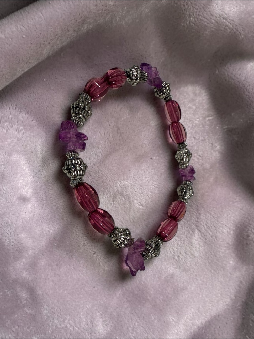 Pink/Purple Beaded Stretch Bracelet - Feminine Accent